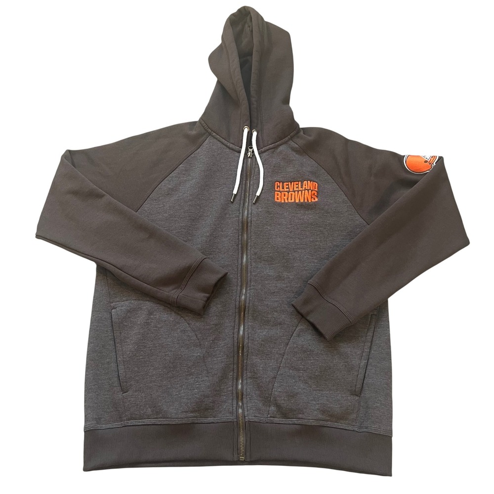 Cleveland Browns Zip Up Hoodie Mens Large Brown NFL Football Orange Rucker‎ Fans